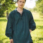 Stehkragenhemd aus meliert gewebter Baumwolle Modell Indigo