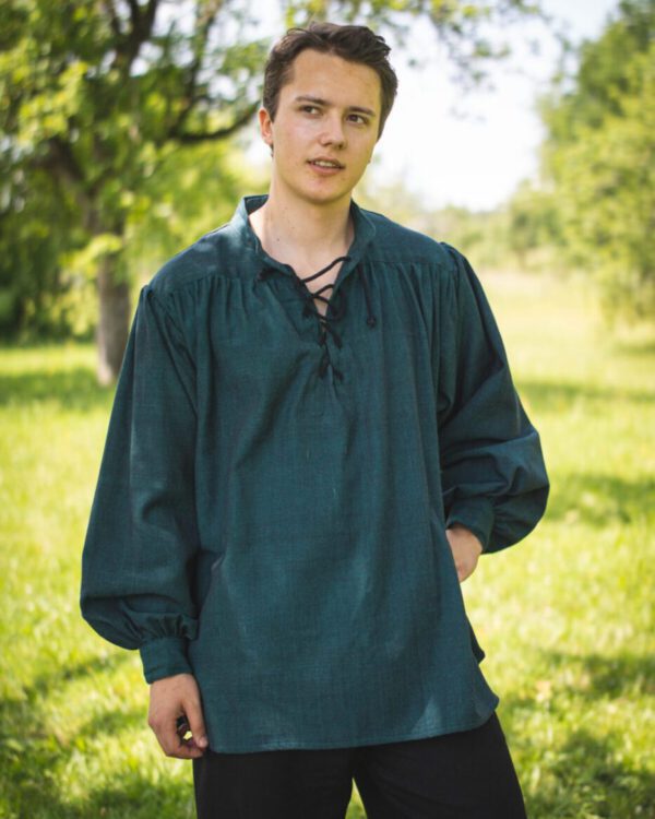 Stehkragenhemd aus meliert gewebter Baumwolle Modell Indigo