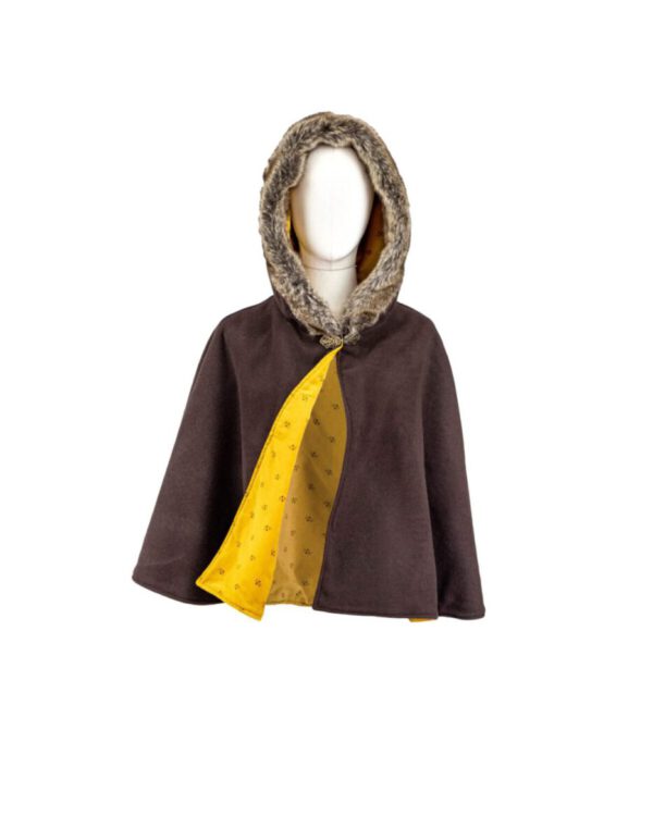 Gugel short cape of virgin wool model Shney with faux fur on the hood
