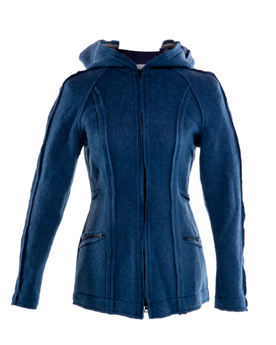 GetNatural-Kapuzenjacke-Nele-5807 Wollwalk-Kurzjacke Modell Nele in blau mit Kapuze
