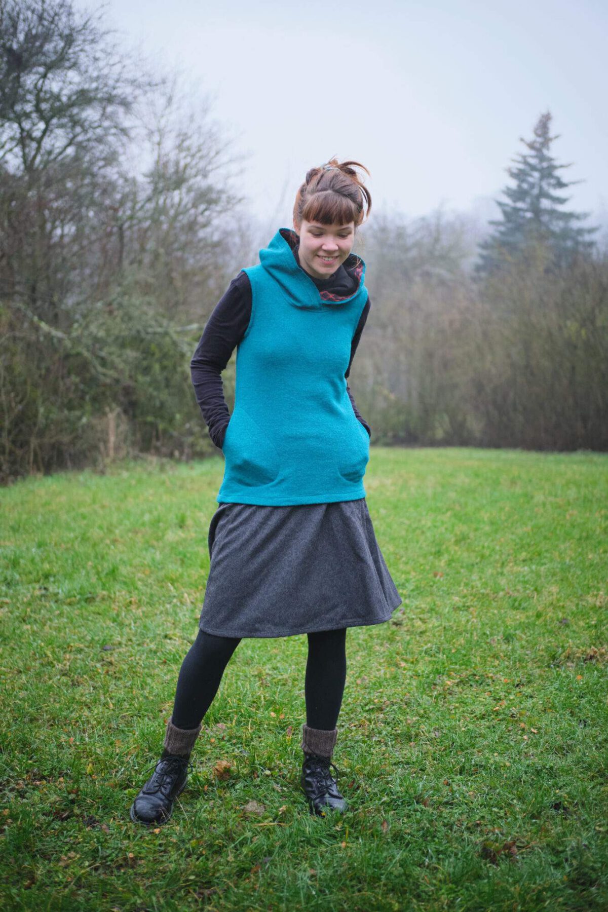 Ärmelloser Wollhoodie mit Kapuze Caja in türkis