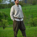 Stehkragenhemd mit Schnürung aus Leinen Modell Jannis - Thumbnail Image 3